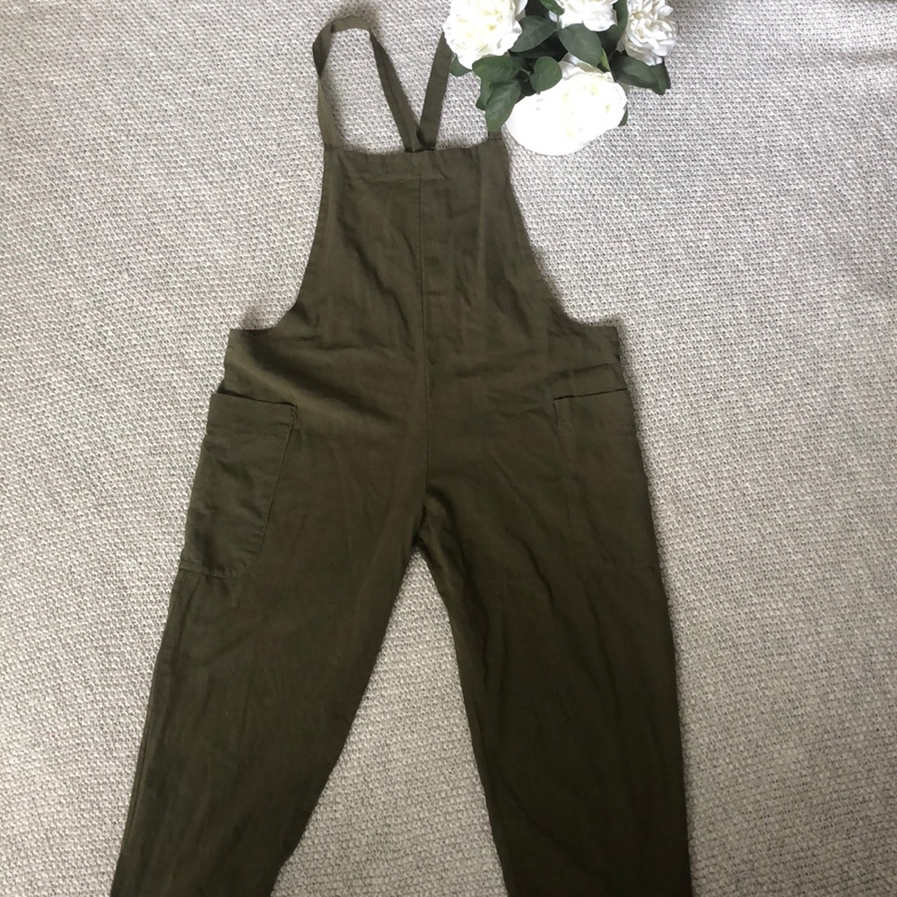 Olive Green Linen Jumpsuit